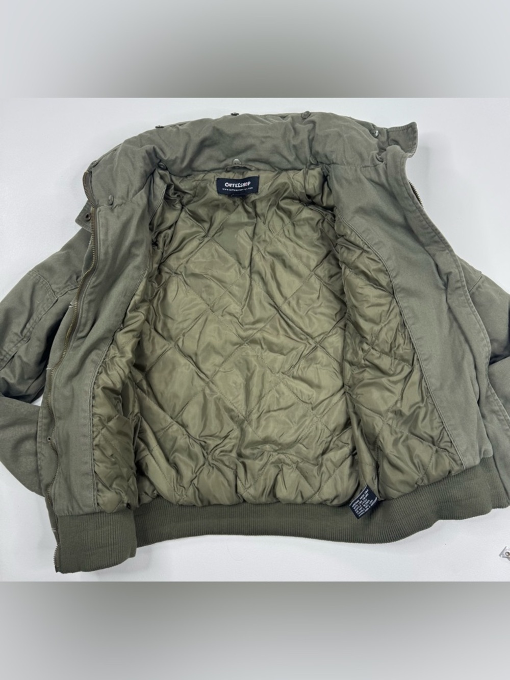 CoffeeShop Vintage Wash Utility Crop Bomber Roll Hood Jacket Womens XS - Picture 9 of 13